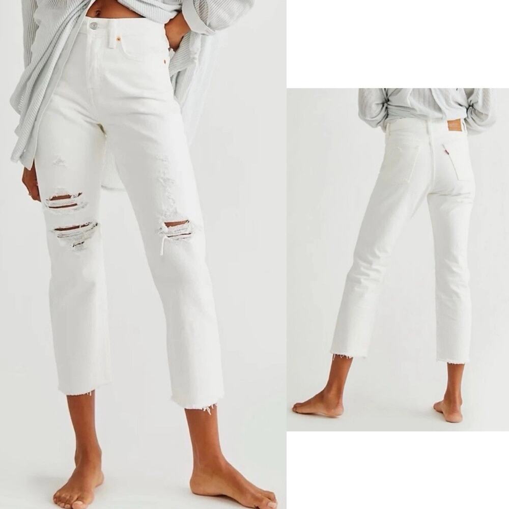 Levi's Wedgie Jeans Straight Distressed White Size 26 FINAL PRICE